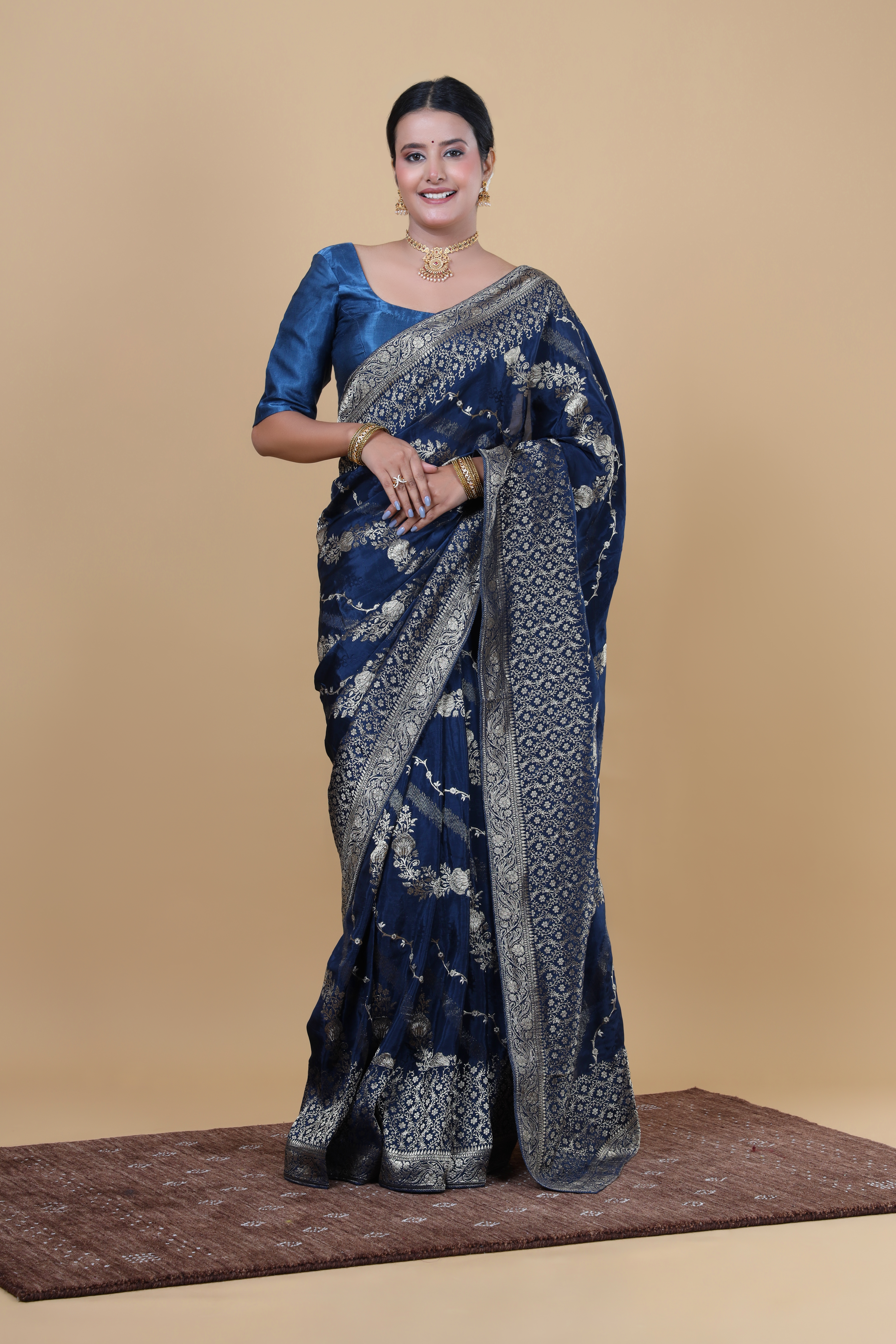 Teal Blue H.O. Lehariya Saree with Zari Border